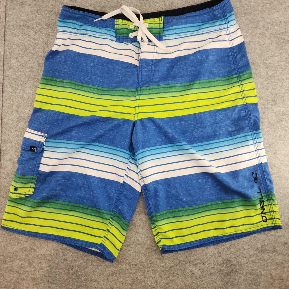 O'Neill Size 32‎ | Blue Green Striped Board Shorts Swim Trunks Surf Beachwear